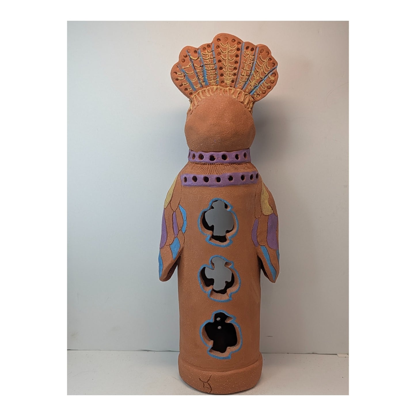Vintage Terracotta Owl Luminary Large Studio Pottery Southwestern Folk Art Figure