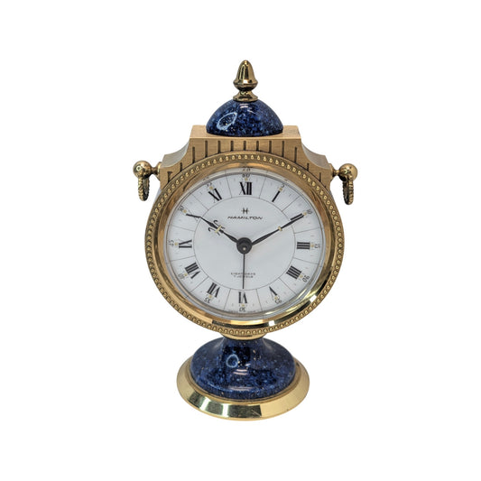 Vintage Hamilton 8-Day Lapis Lazuli & Brass Desk Clock, Swiss Made