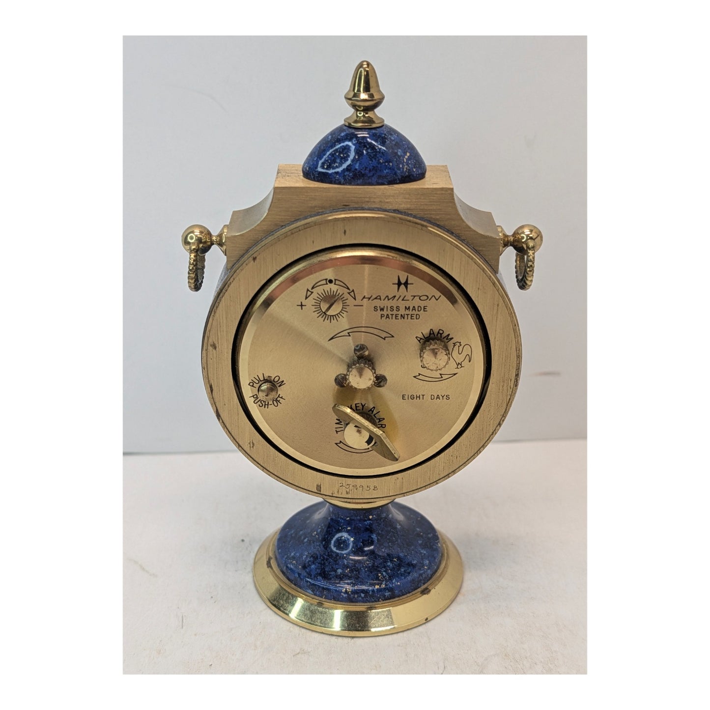 Vintage Hamilton 8-Day Lapis Lazuli & Brass Desk Clock, Swiss Made