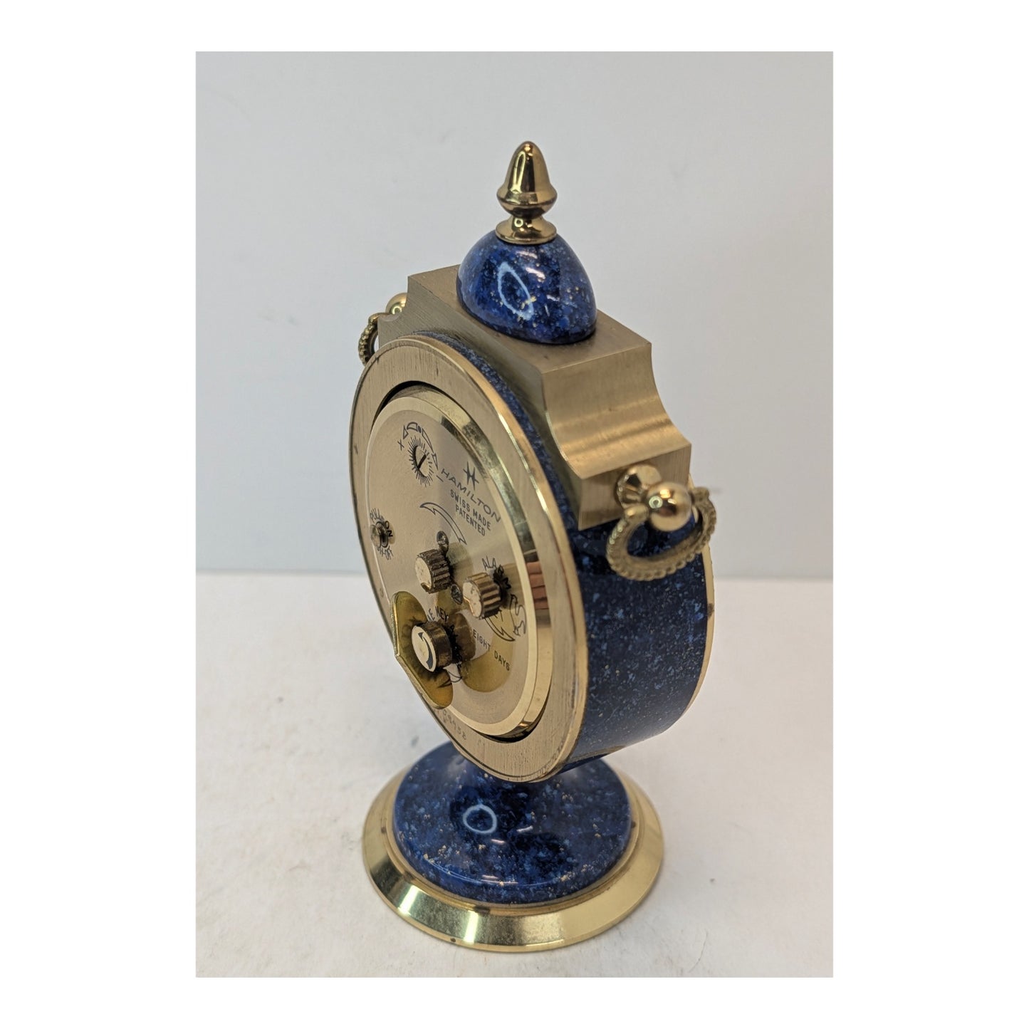 Vintage Hamilton 8-Day Lapis Lazuli & Brass Desk Clock, Swiss Made