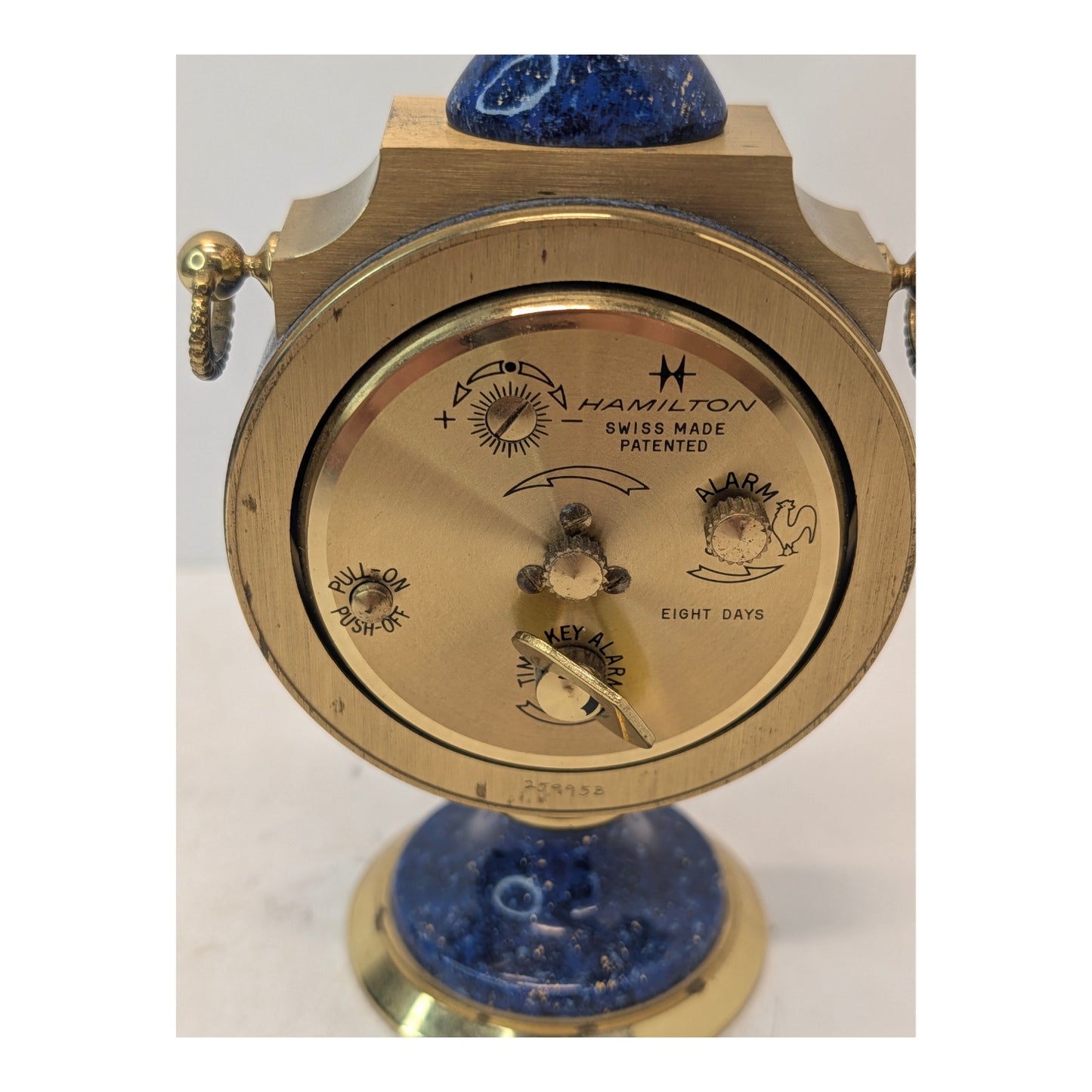 Vintage Hamilton 8-Day Lapis Lazuli & Brass Desk Clock, Swiss Made