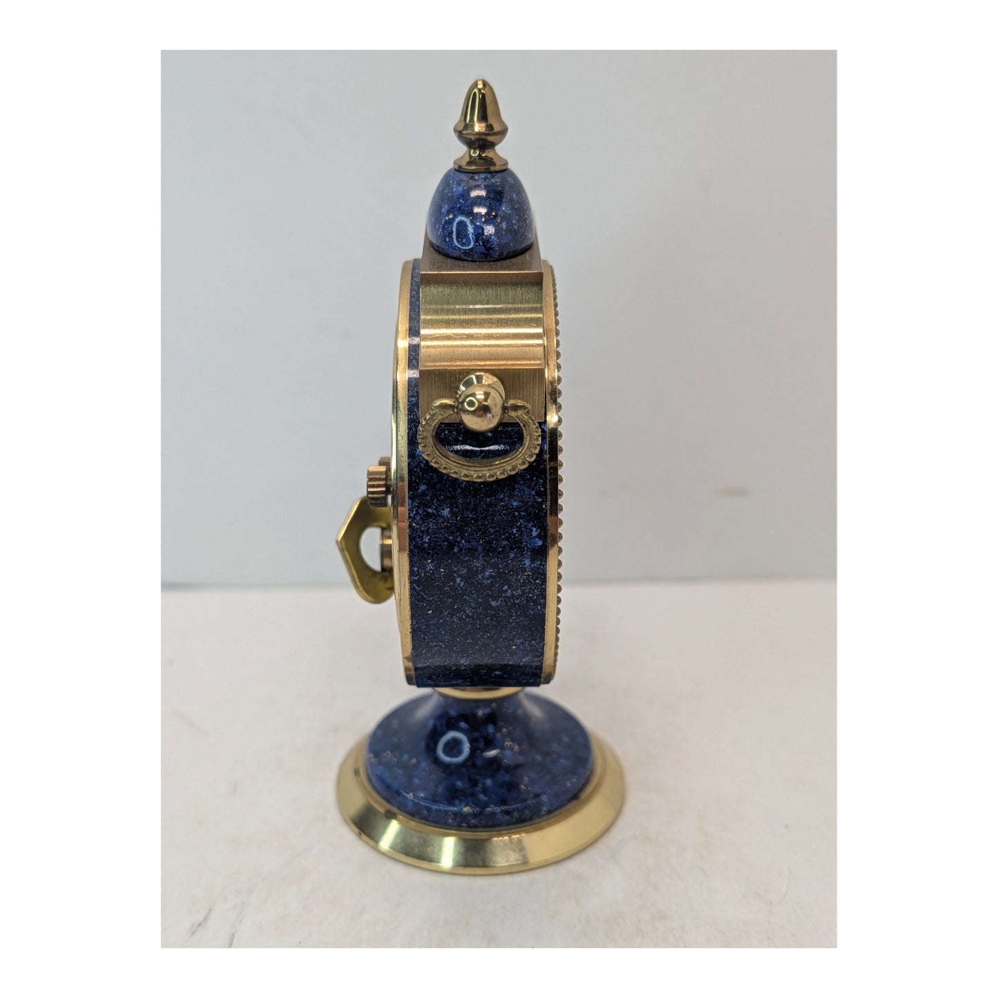 Vintage Hamilton 8-Day Lapis Lazuli & Brass Desk Clock, Swiss Made