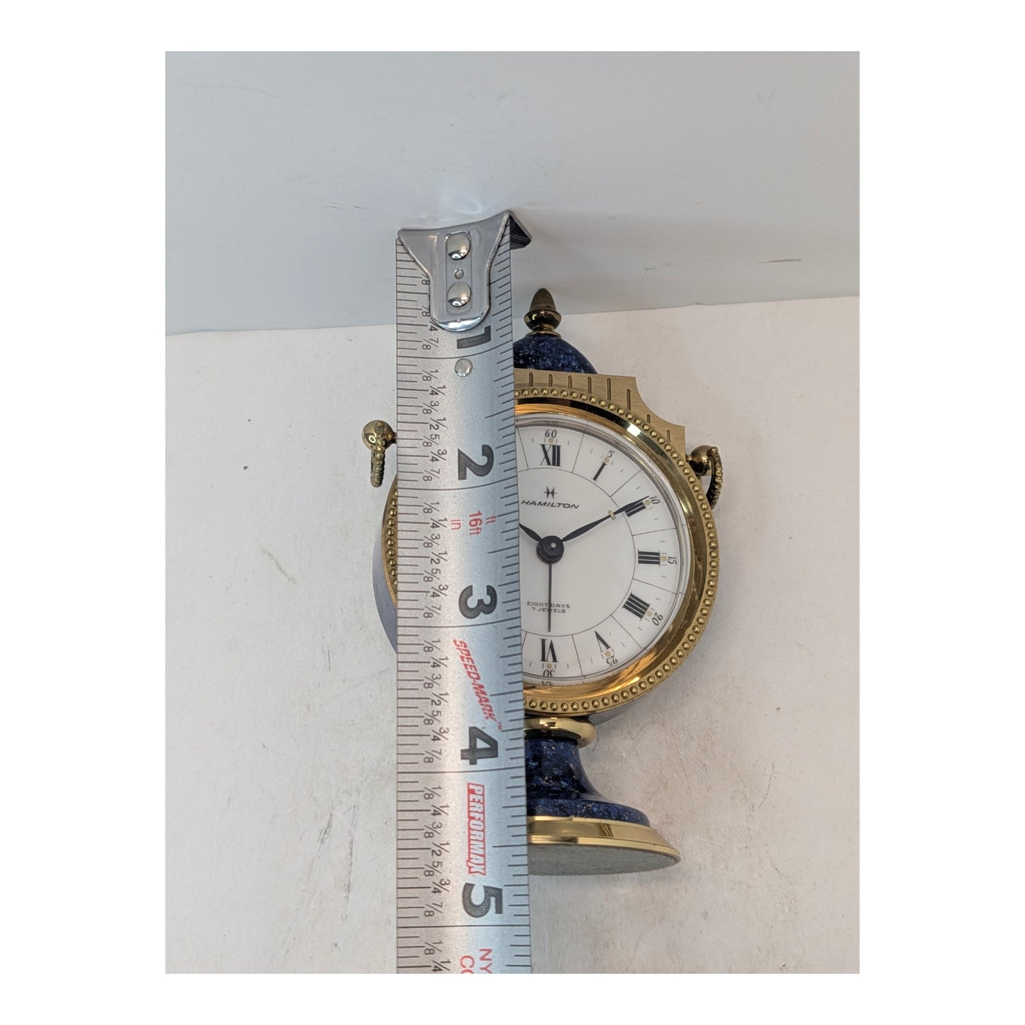 Vintage Hamilton 8-Day Lapis Lazuli & Brass Desk Clock, Swiss Made