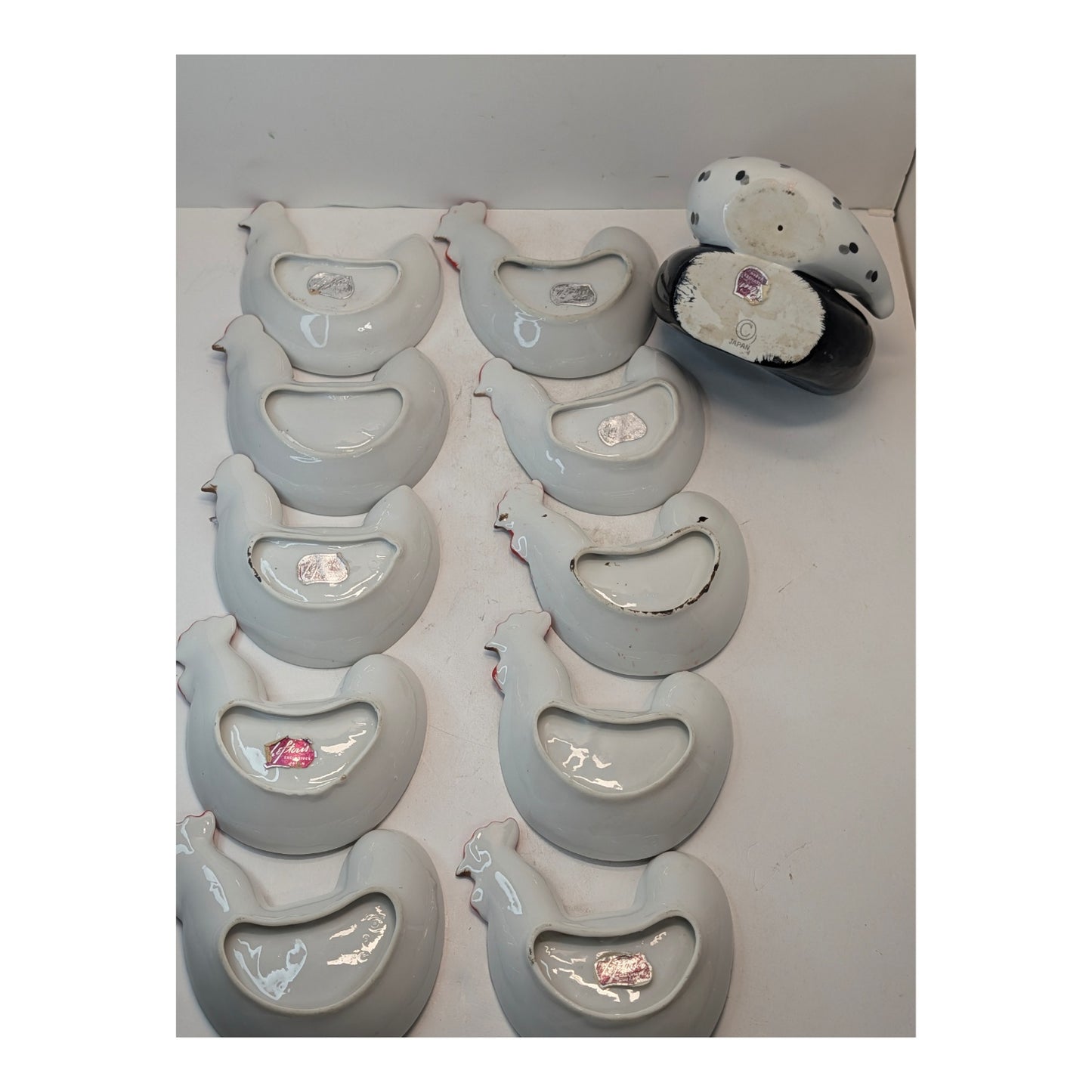 Vintage Lipper & Mann Chicken Appetizer Dish Set, 11pc MCM Japan Ceramic