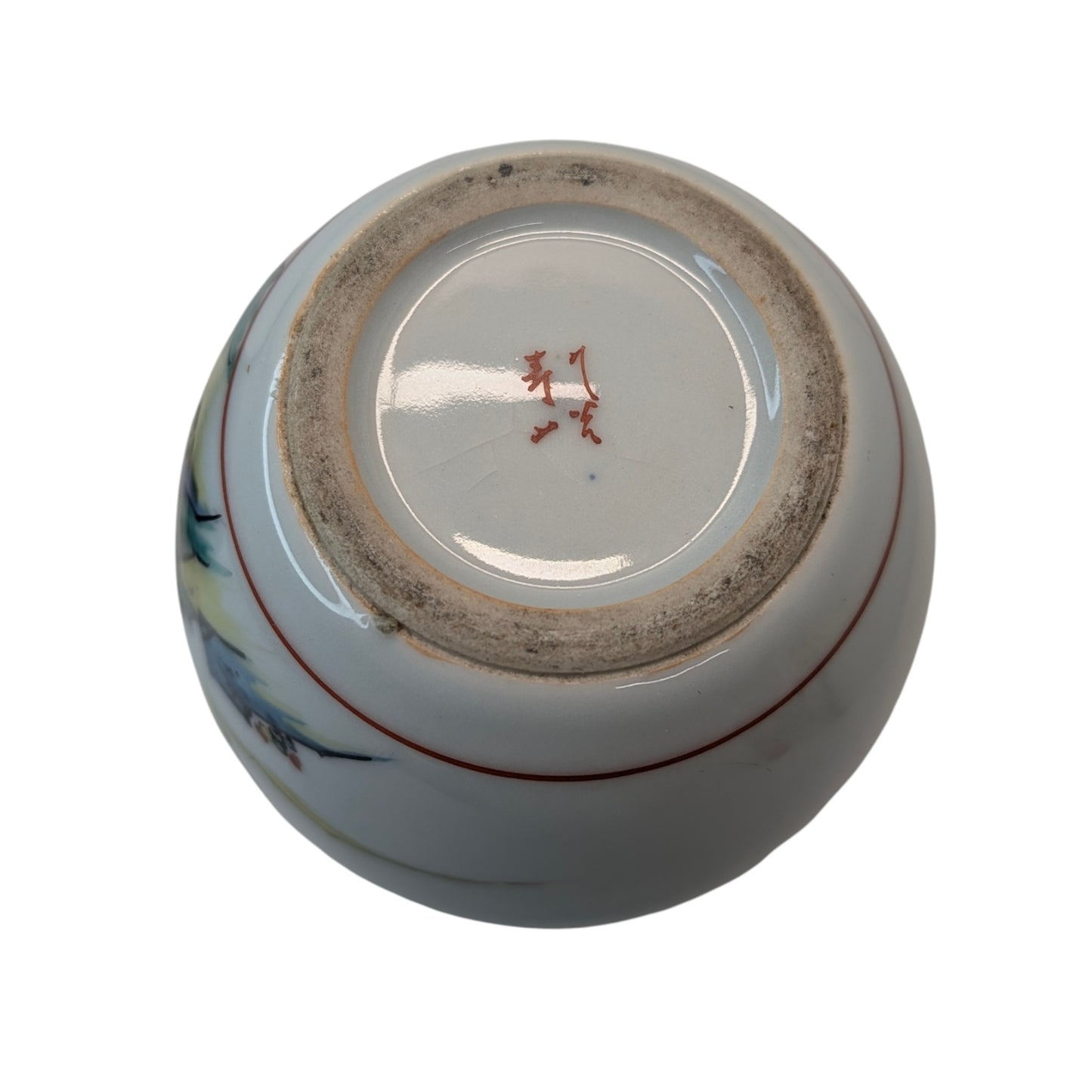 Vintage Japanese Kutani Porcelain Ginger Jar w/ Wood Lid & Stand