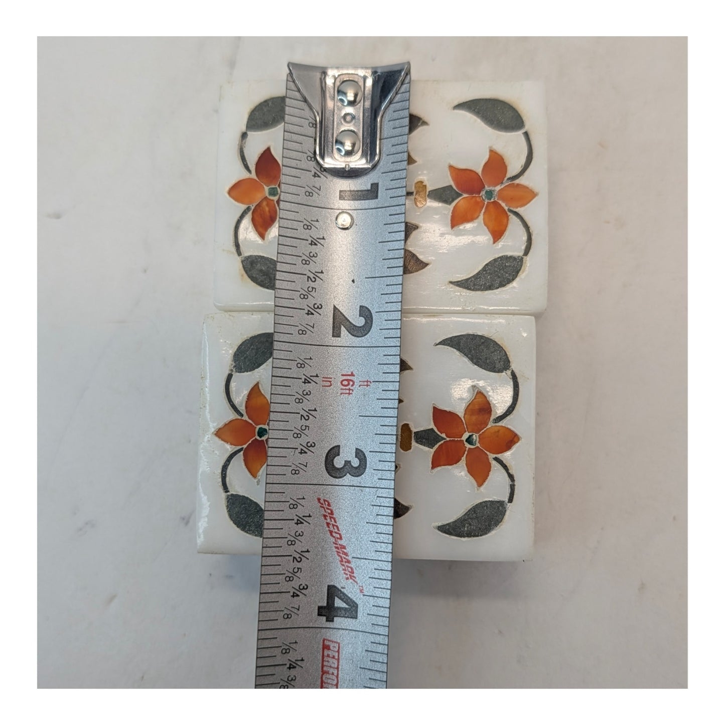 Pair Vintage Indian Marble Pietra Dura Inlay Floral Trinket Boxes