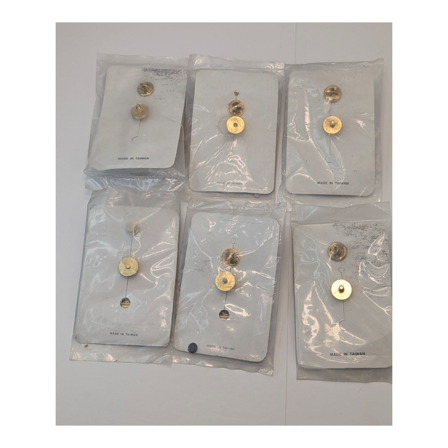 Lot of 6 Vintage HWC Security Guard Badges NOS Gold Tone Metal Prop