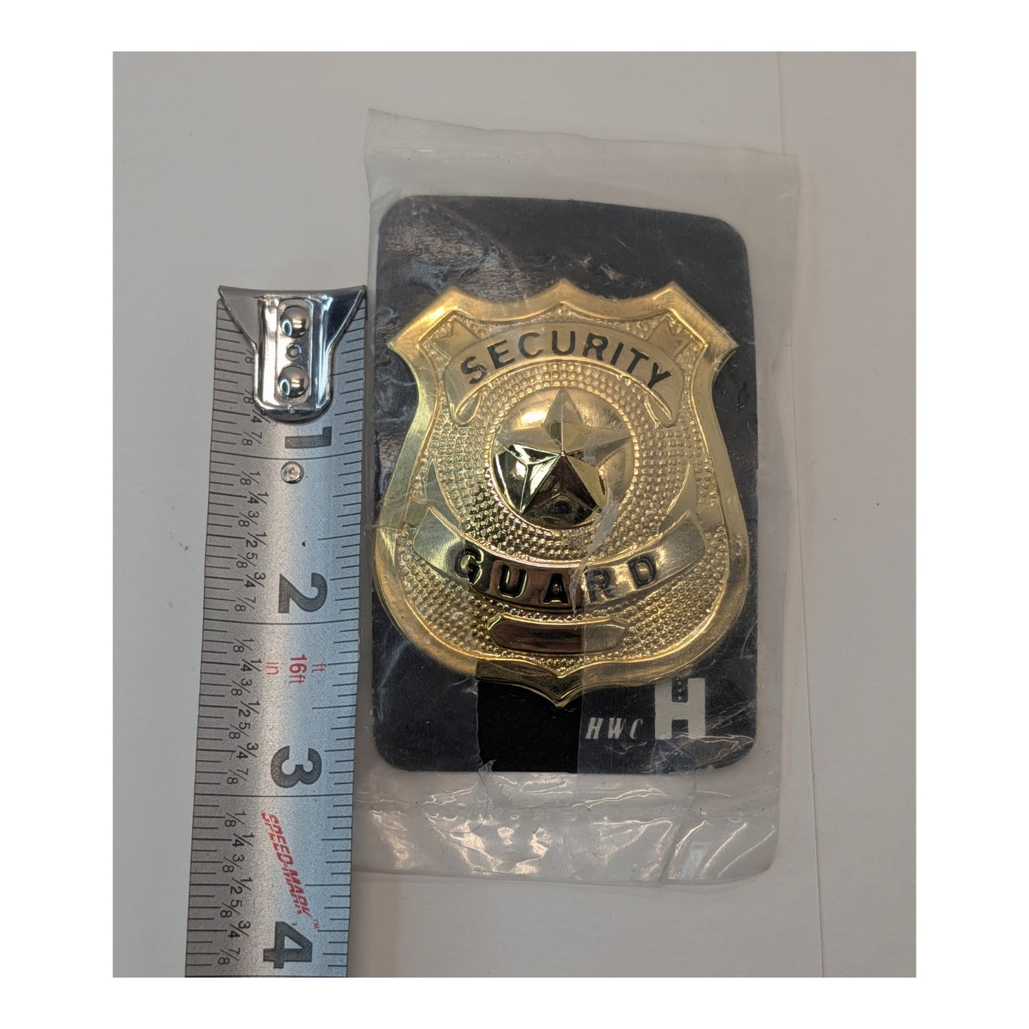 Lot of 6 Vintage HWC Security Guard Badges NOS Gold Tone Metal Prop