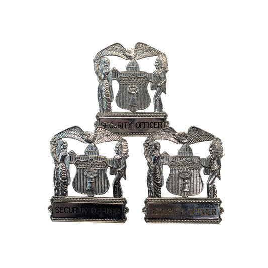 Vintage Minnesota Security Officer Badges, Set of 3, Chrome Eagle & Capitol