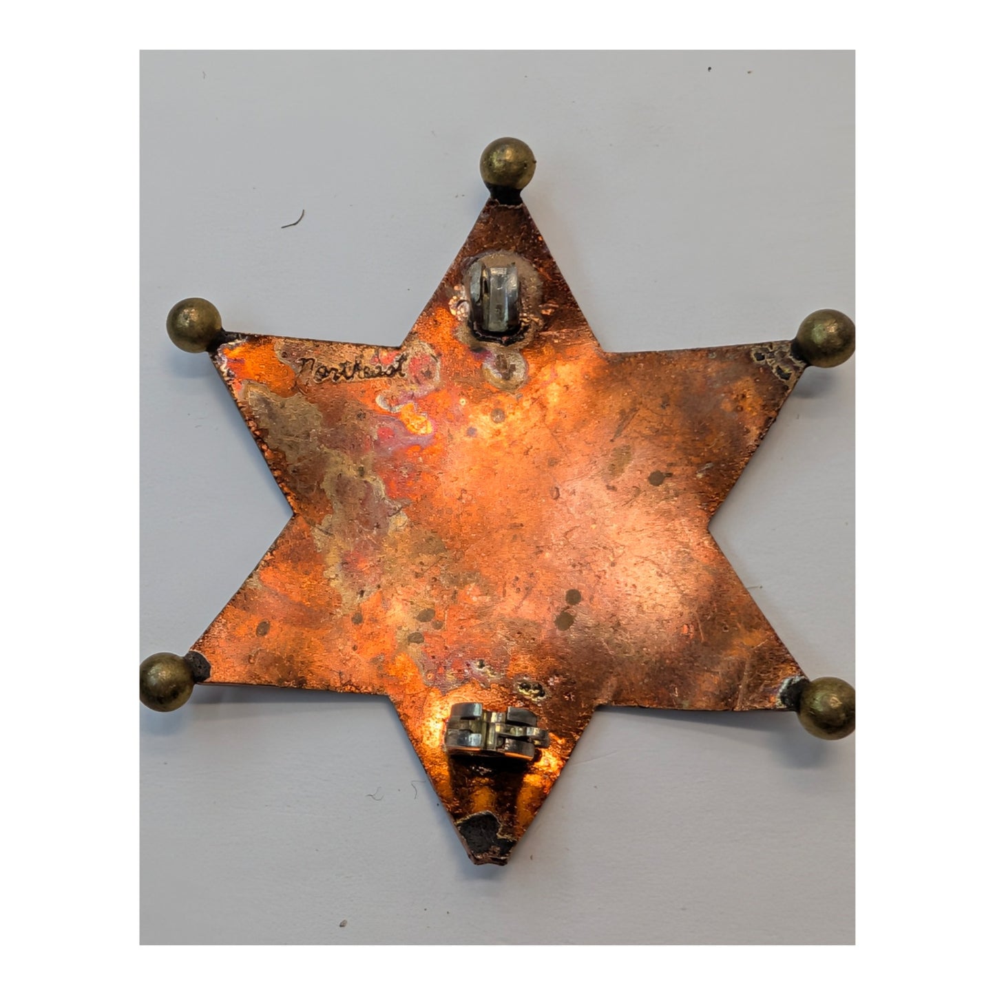 Artisanal Prop Police & Sheriff Badge Lot, Heavy Verdigris Patina