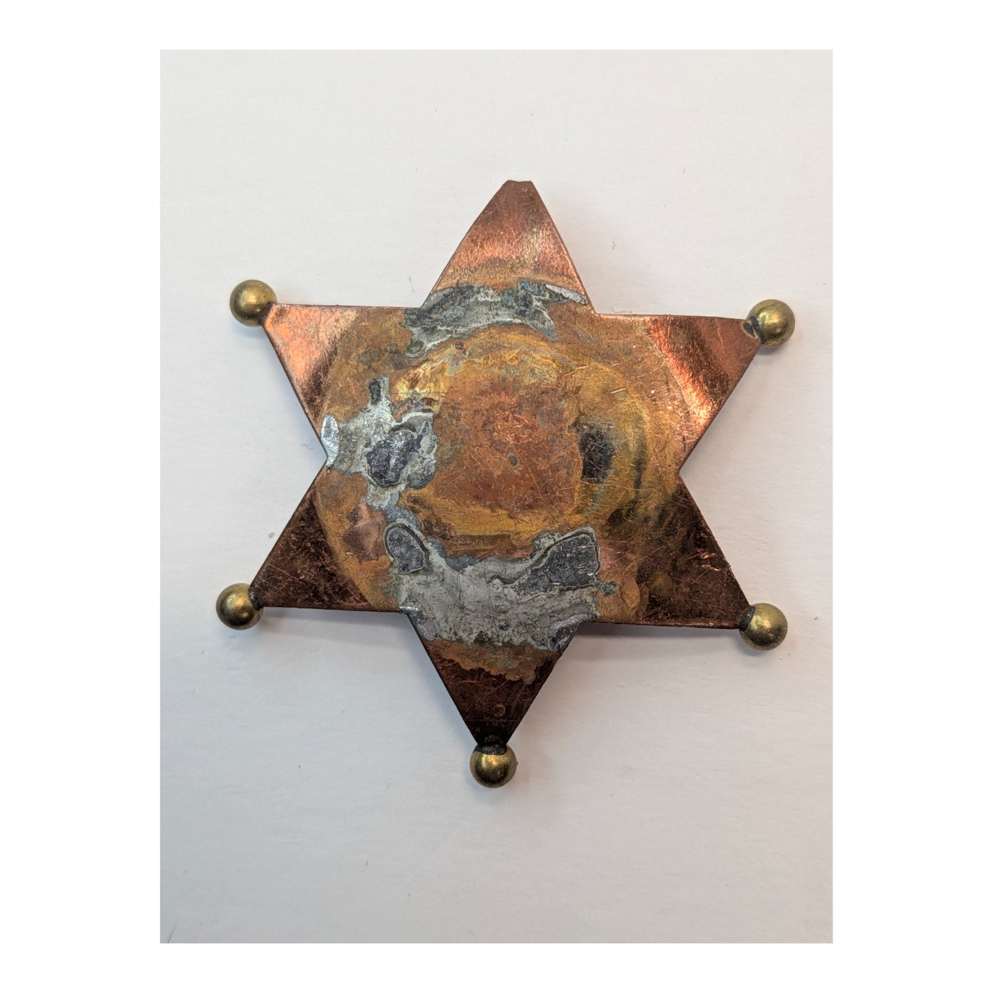 Artisanal Prop Police & Sheriff Badge Lot, Heavy Verdigris Patina