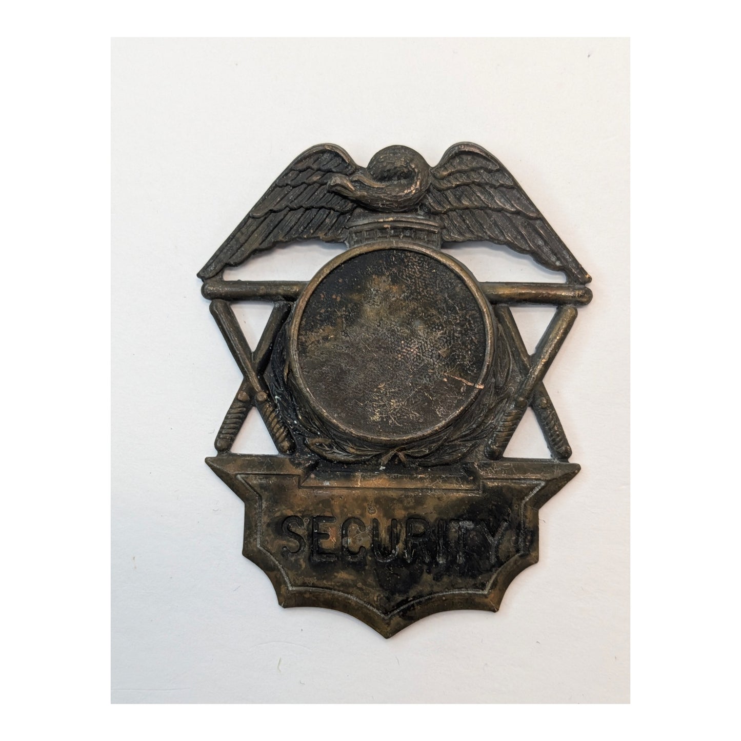 Artisanal Prop Police & Sheriff Badge Lot, Heavy Verdigris Patina