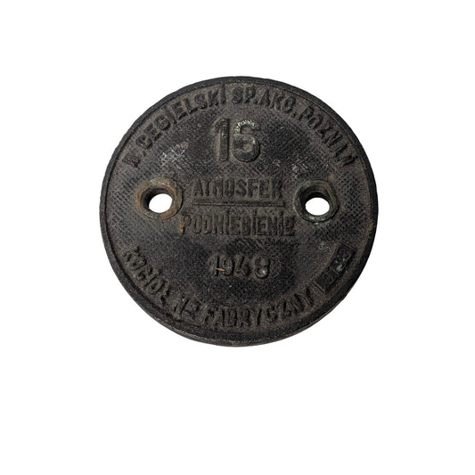Vintage 1948 Polish Cast Iron Industrial Plaque H. Cegielski Steampunk Decor