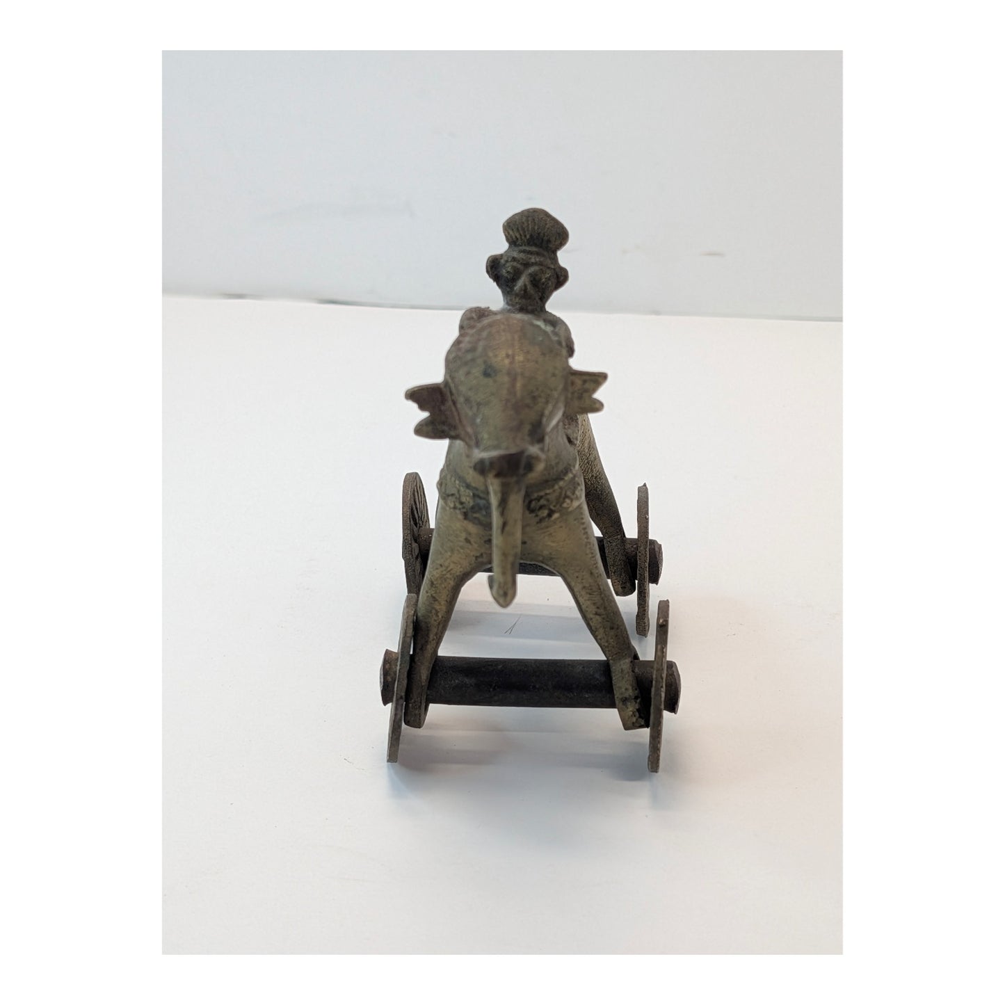 Vintage Indian Dhokra Brass Elephant Toy with Rider on Wheels