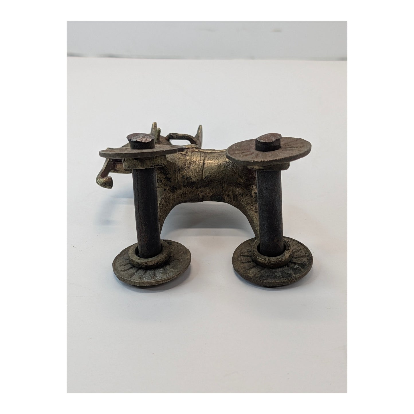 Vintage Indian Dhokra Brass Elephant Toy with Rider on Wheels