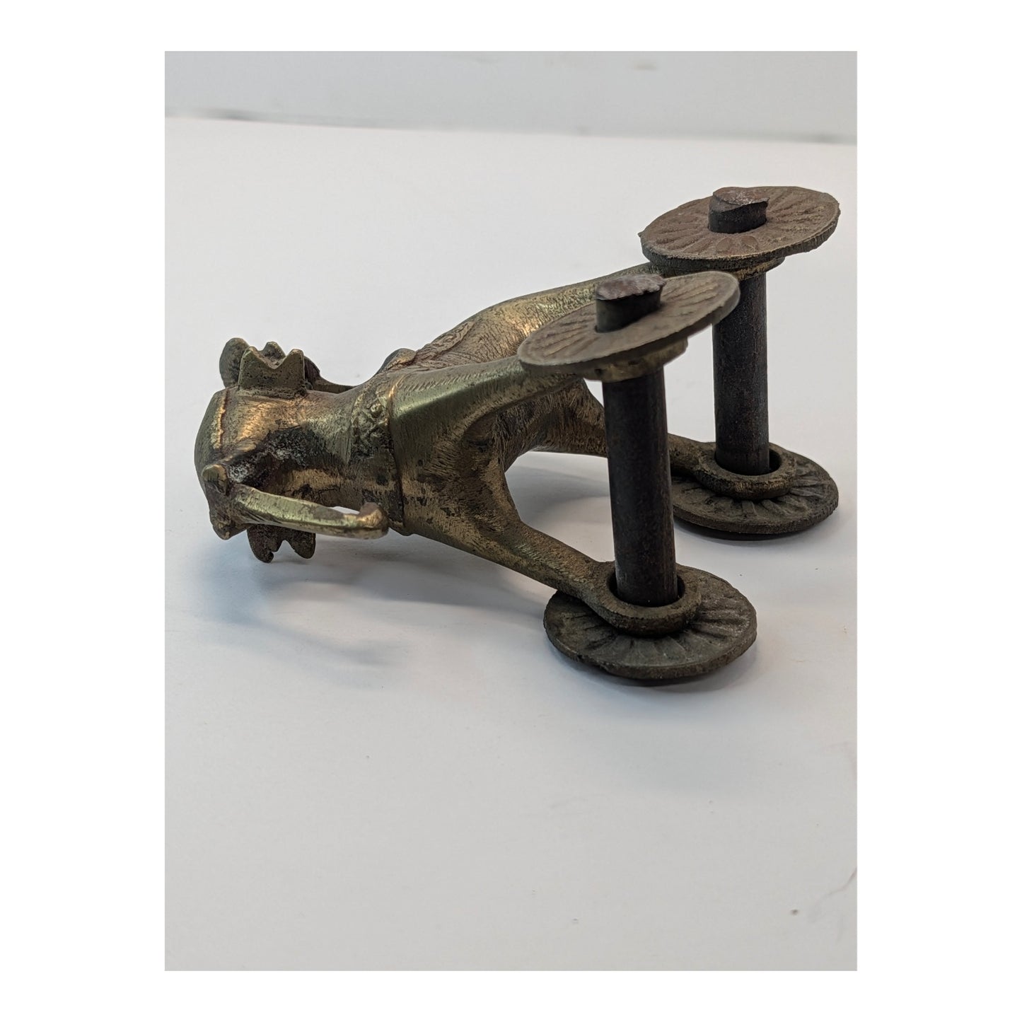 Vintage Indian Dhokra Brass Elephant Toy with Rider on Wheels