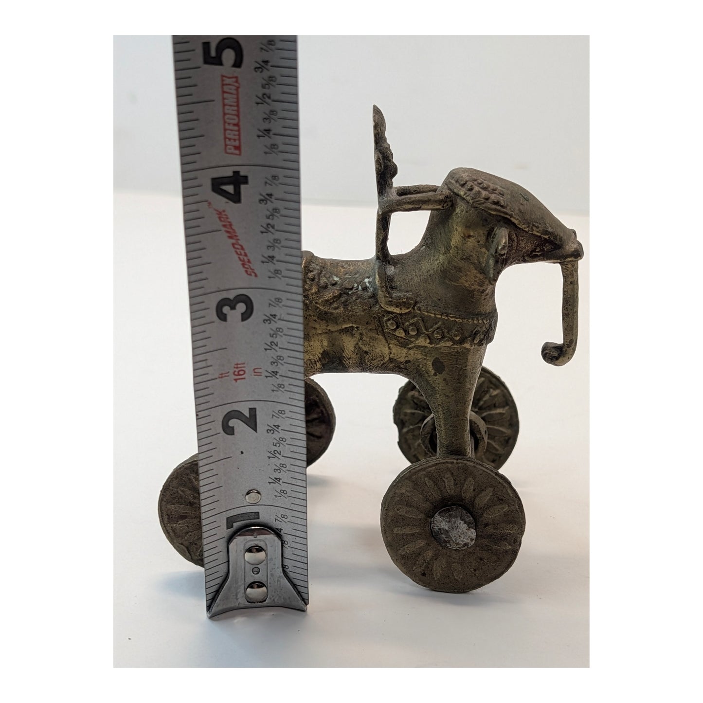 Vintage Indian Dhokra Brass Elephant Toy with Rider on Wheels