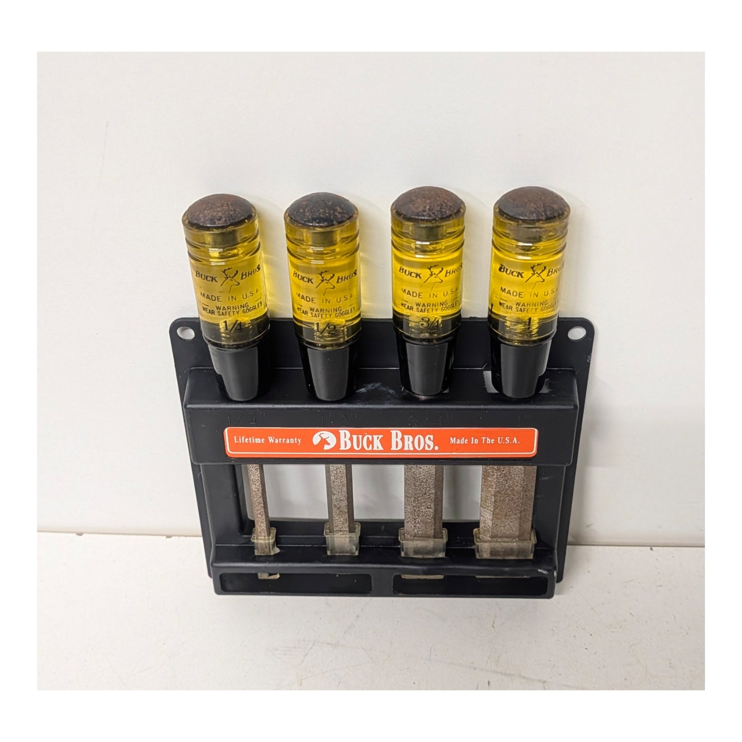 Vintage Buck Bros 4-Pc Wood Chisel Set Amber Handles USA Made