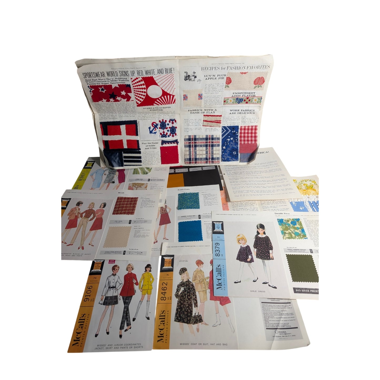 Vintage 1969 McCall's Fabric Report Lot w/ Swatches | Mod Fashion Ephemera