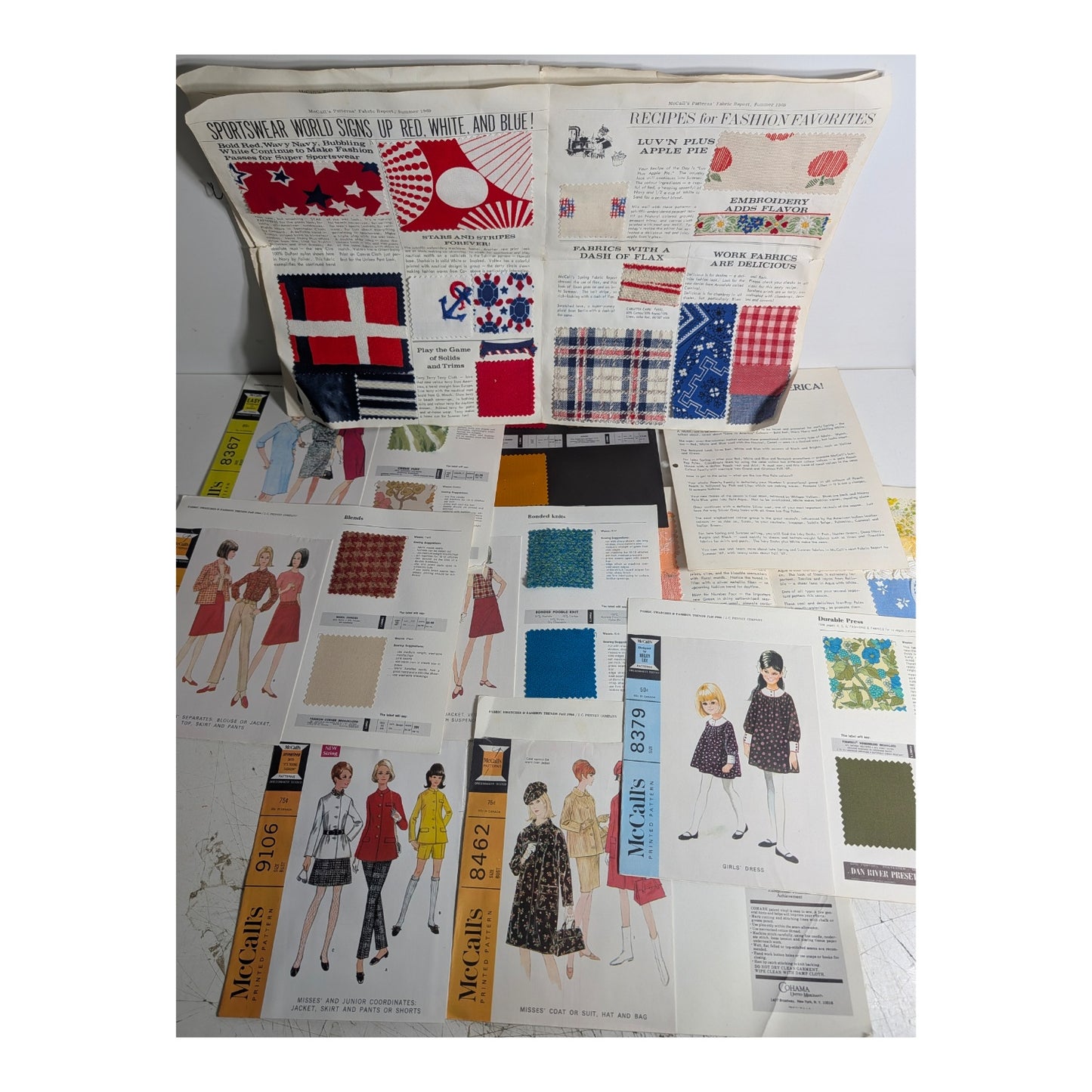 Vintage 1969 McCall's Fabric Report Lot w/ Swatches | Mod Fashion Ephemera