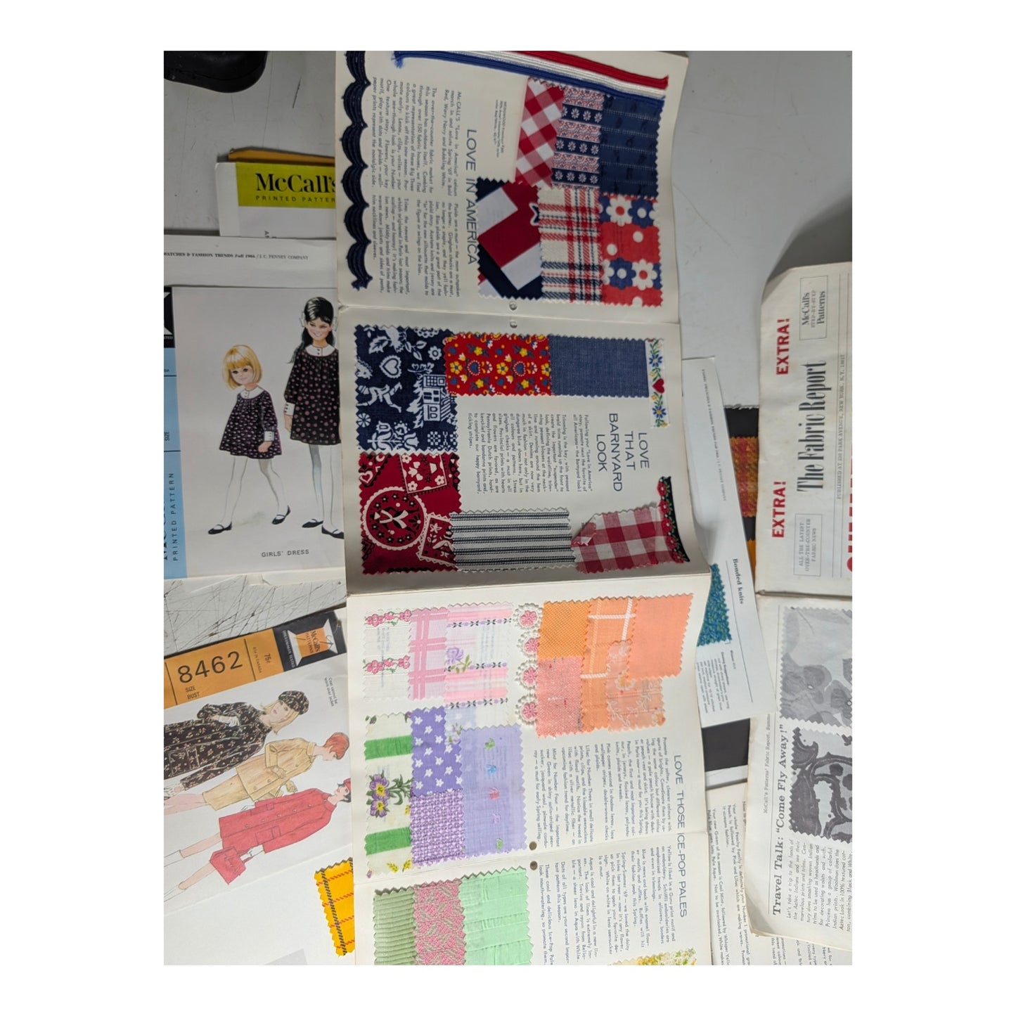 Vintage 1969 McCall's Fabric Report Lot w/ Swatches | Mod Fashion Ephemera