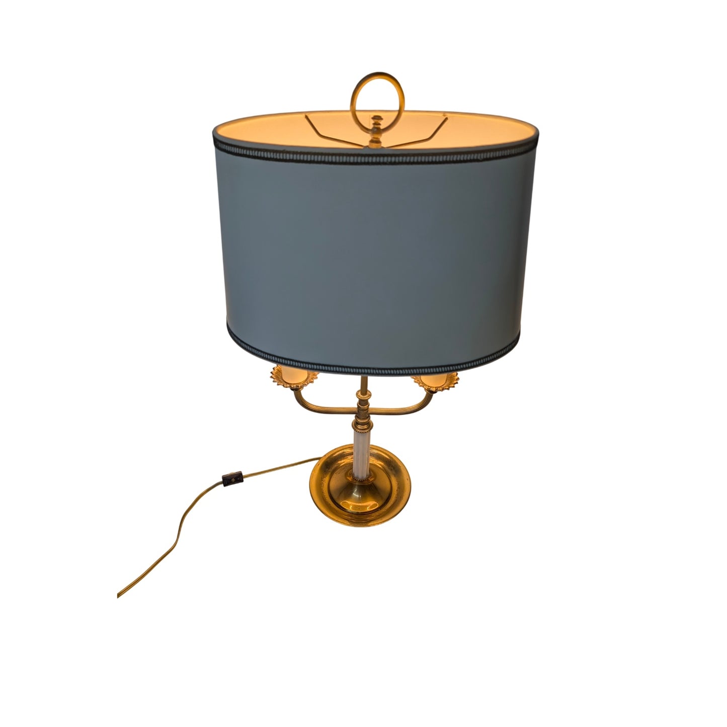 Vintage Hollywood Regency Brass & Lucite Two-Arm Candelabra Table Lamp