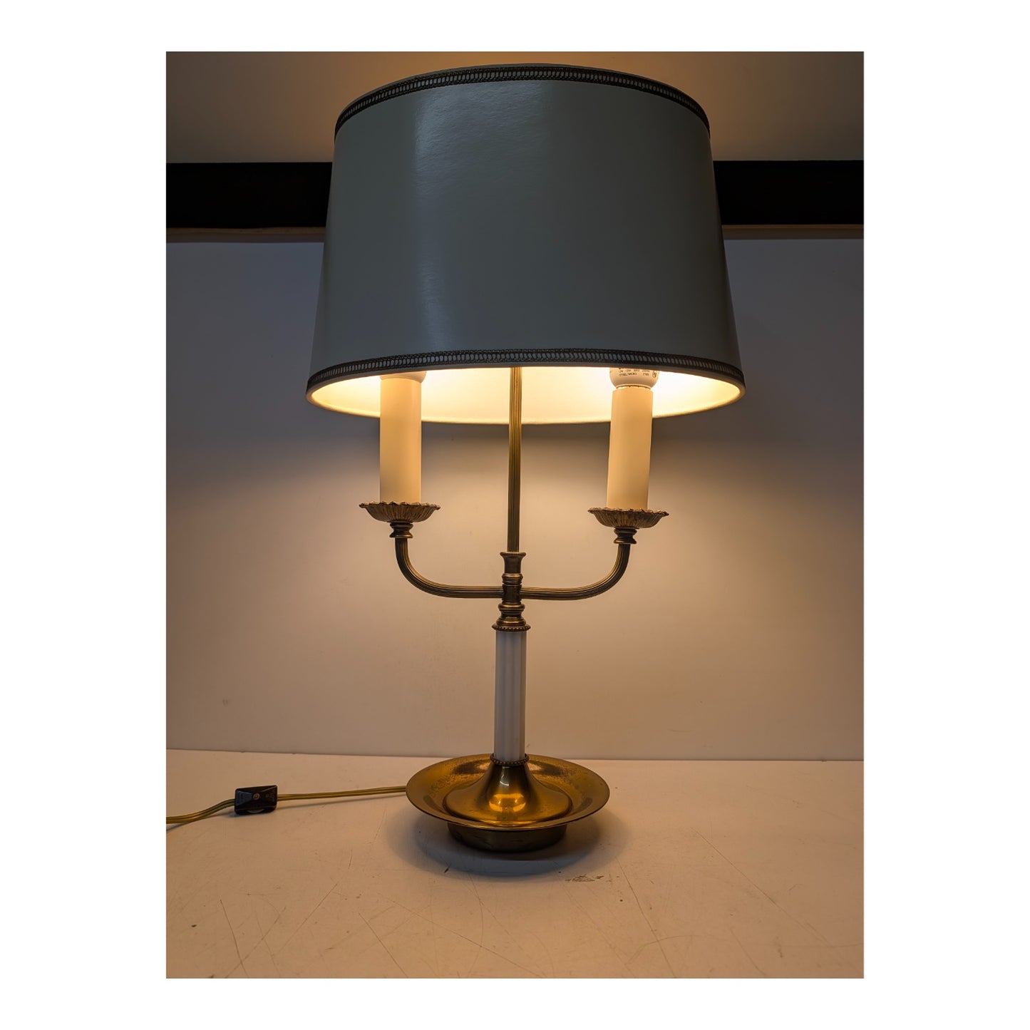 Vintage Hollywood Regency Brass & Lucite Two-Arm Candelabra Table Lamp