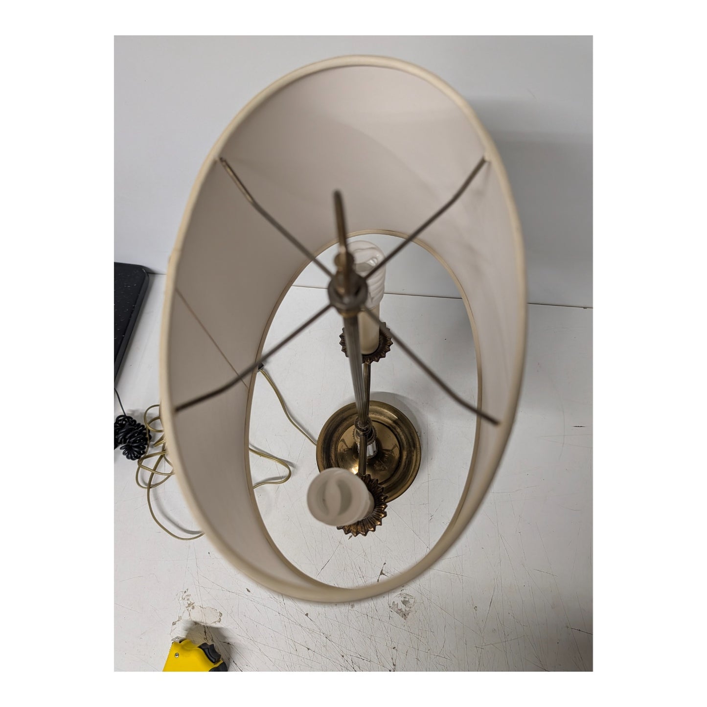 Vintage Hollywood Regency Brass & Lucite Two-Arm Candelabra Table Lamp