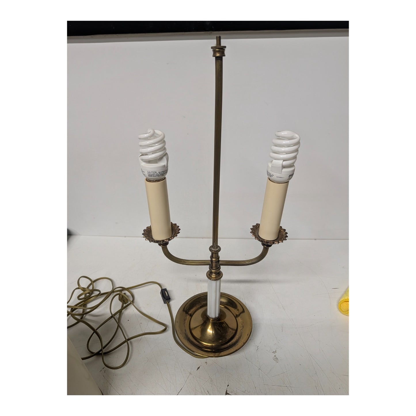 Vintage Hollywood Regency Brass & Lucite Two-Arm Candelabra Table Lamp