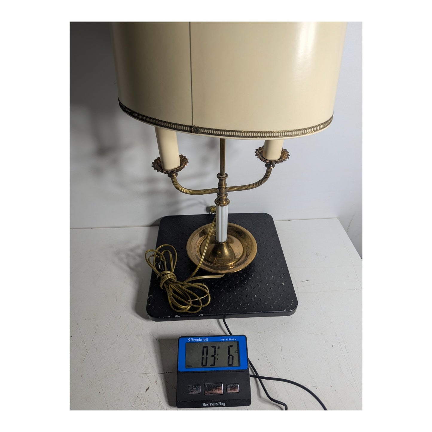 Vintage Hollywood Regency Brass & Lucite Two-Arm Candelabra Table Lamp