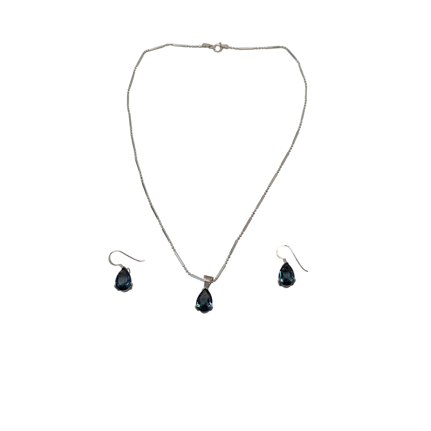 Vintage Sterling Silver London Blue Topaz Teardrop Jewelry Set