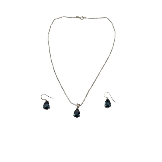 Vintage Sterling Silver London Blue Topaz Teardrop Jewelry Set