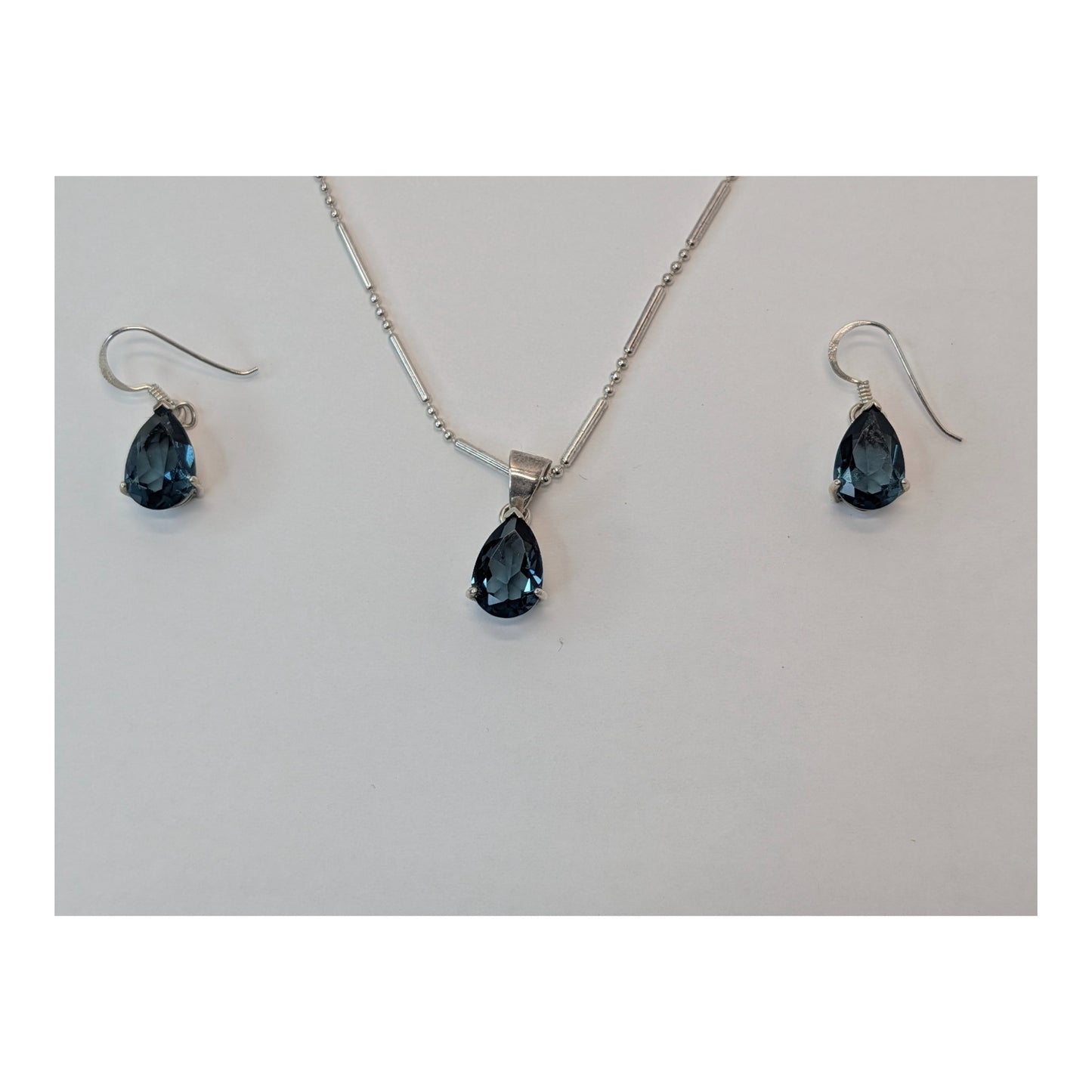 Vintage Sterling Silver London Blue Topaz Teardrop Jewelry Set