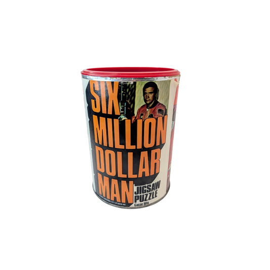 Vintage 1975 Six Million Dollar Man Jigsaw Puzzle in Can APC Collectible