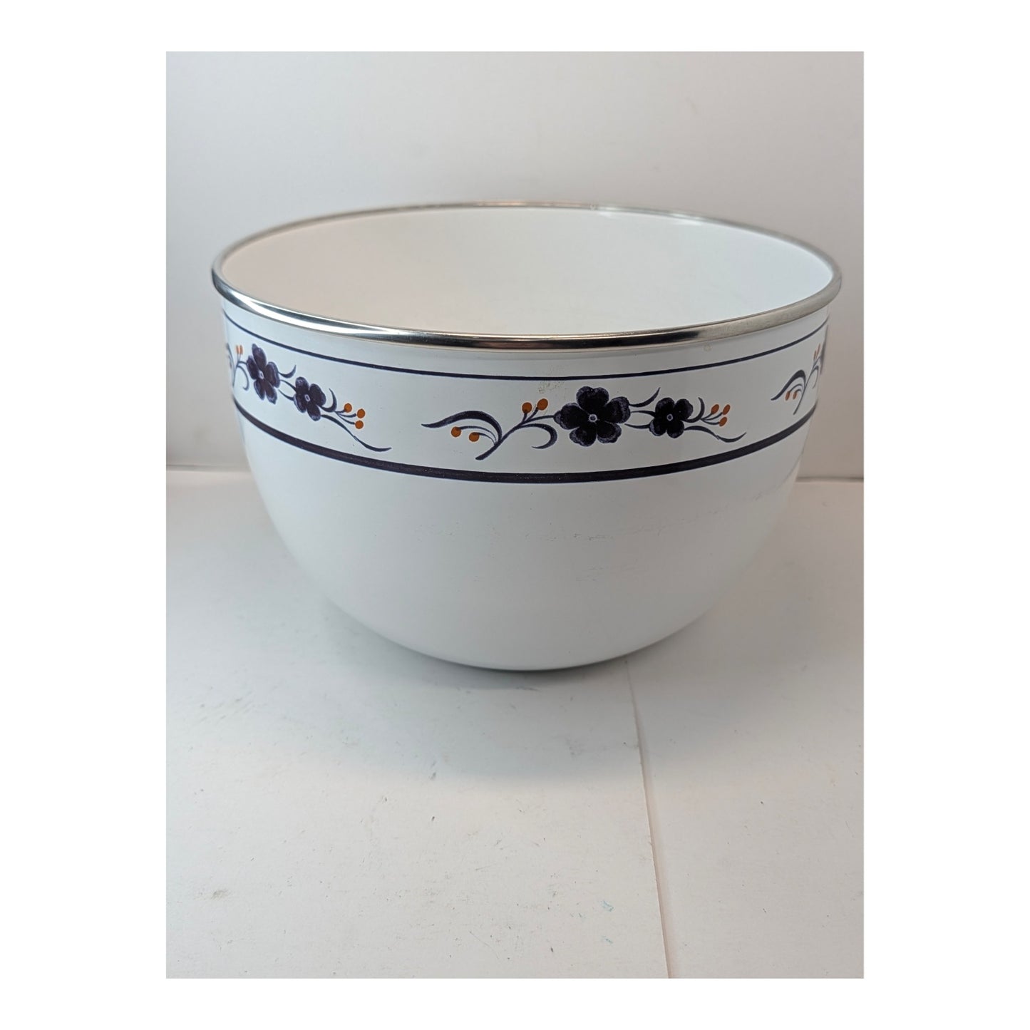 Vintage 1970s Kobe Kitchen Enamelware Floral Serving Bowl, Japanese Made