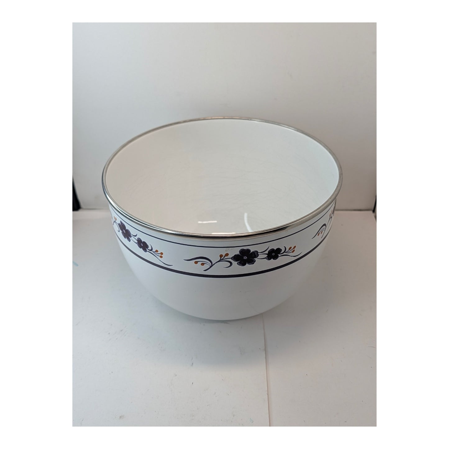 Vintage 1970s Kobe Kitchen Enamelware Floral Serving Bowl, Japanese Made