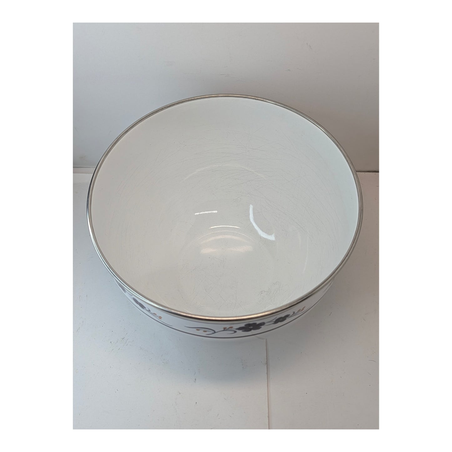 Vintage 1970s Kobe Kitchen Enamelware Floral Serving Bowl, Japanese Made