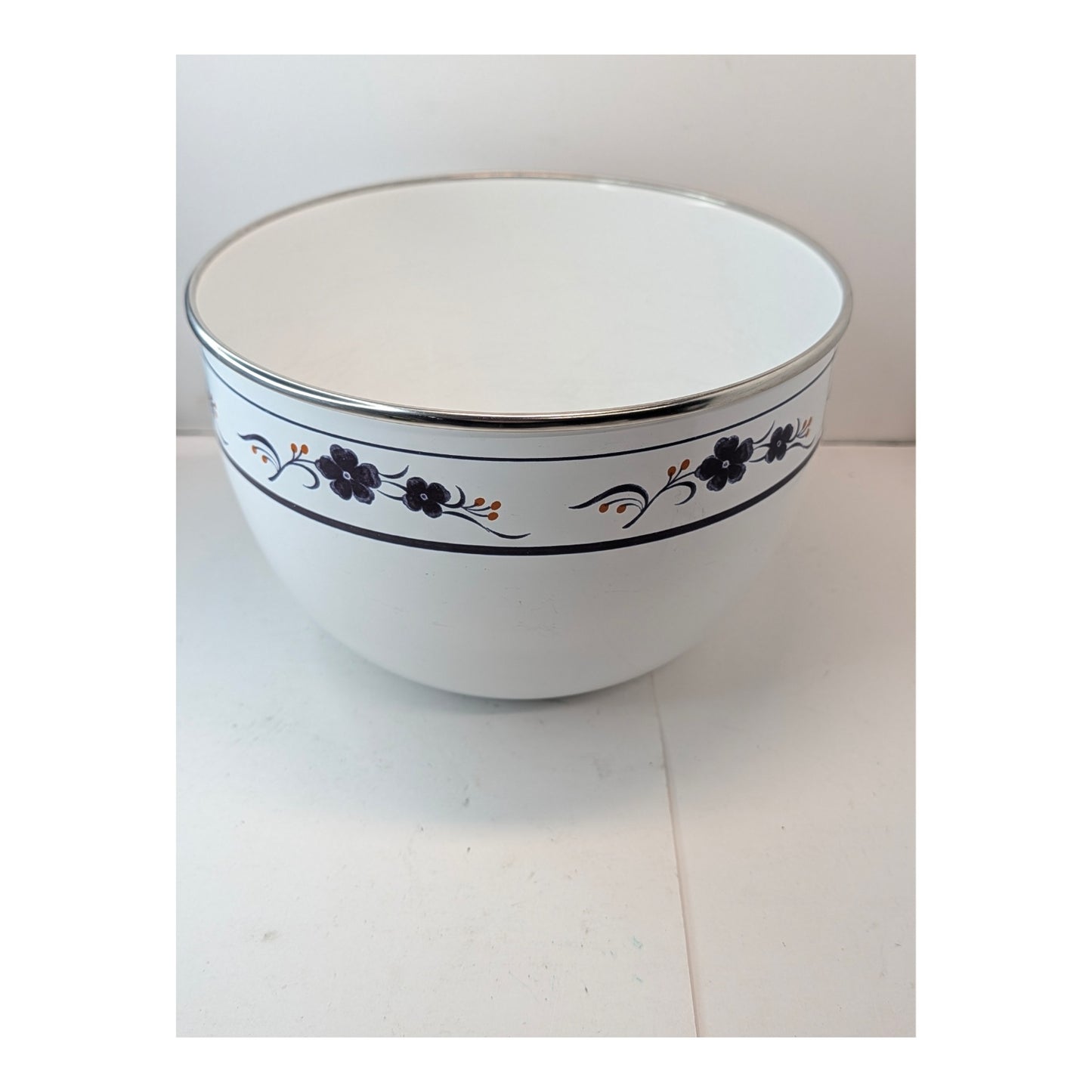 Vintage 1970s Kobe Kitchen Enamelware Floral Serving Bowl, Japanese Made