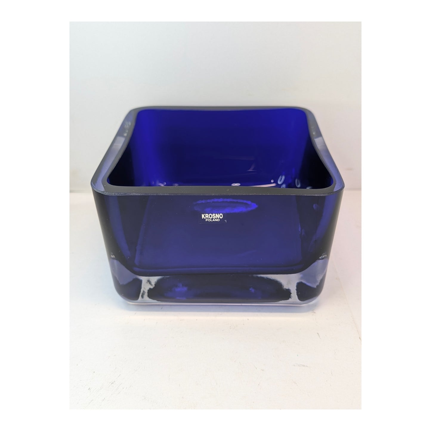 Heavy Krosno Cobalt Blue Cased Art Glass Bowl | Made in Poland