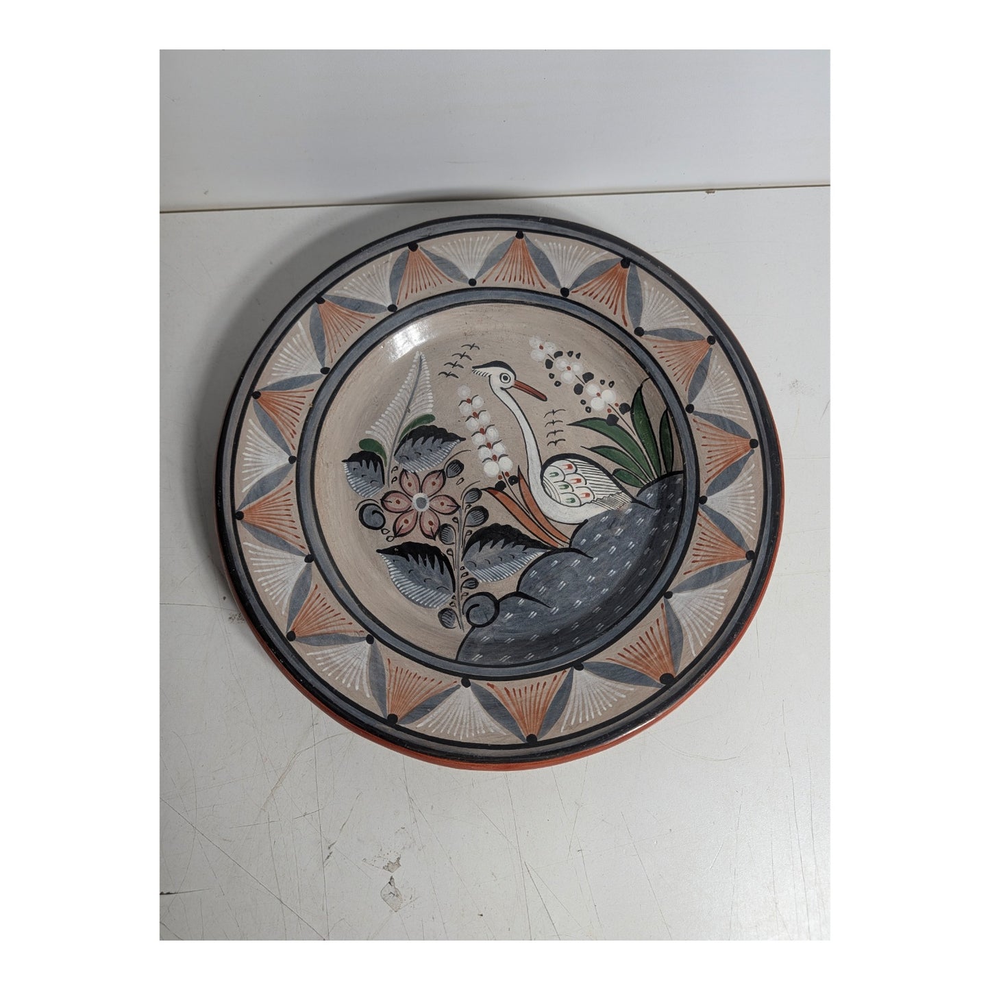 Vintage A. Solis Tonalá Mexican Pottery Wall Plates, Set of 3 Bird Motif