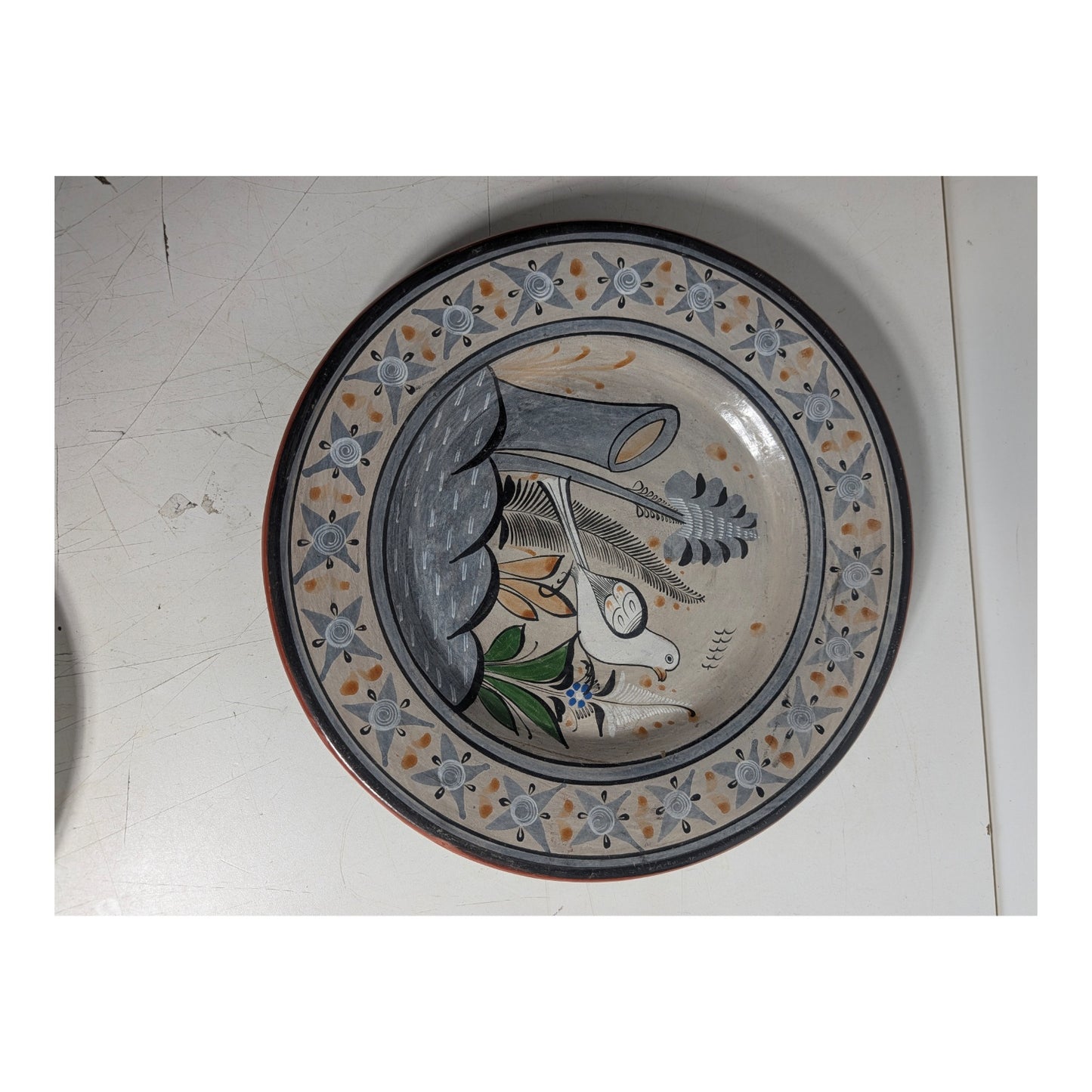Vintage A. Solis Tonalá Mexican Pottery Wall Plates, Set of 3 Bird Motif