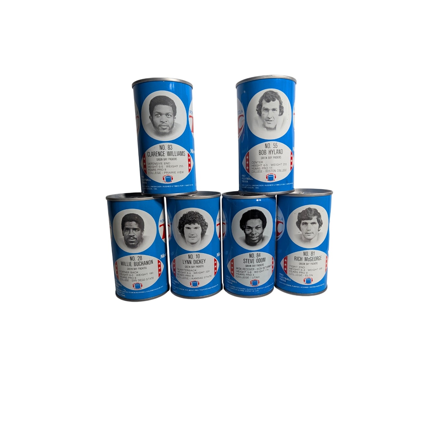Vintage 1975 RC Cola Green Bay Packers NFL Player Cans Set of 6