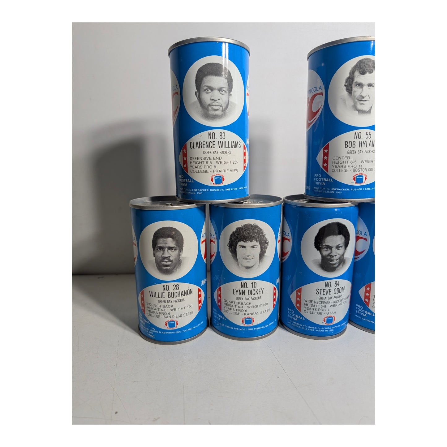 Vintage 1975 RC Cola Green Bay Packers NFL Player Cans Set of 6