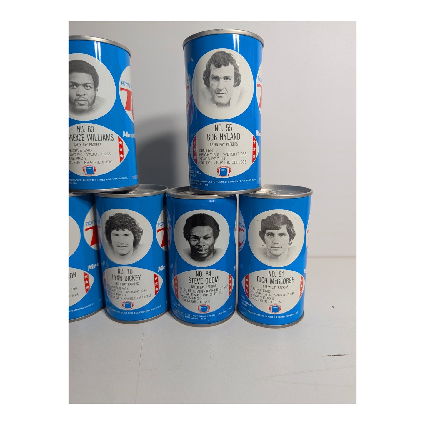Vintage 1975 RC Cola Green Bay Packers NFL Player Cans Set of 6