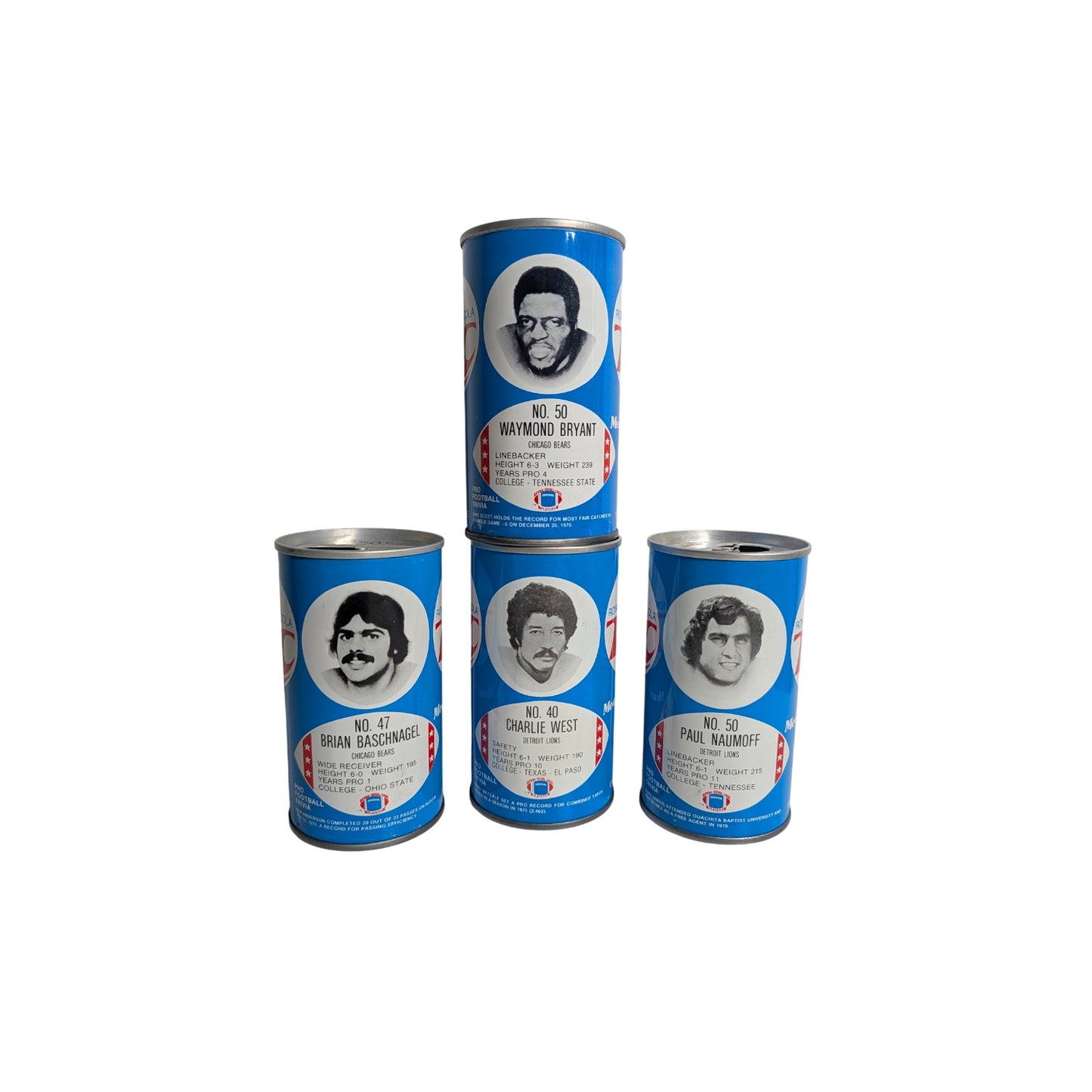 Set of 4 Vintage 1970s RC Cola NFL Pro Football Player Cans