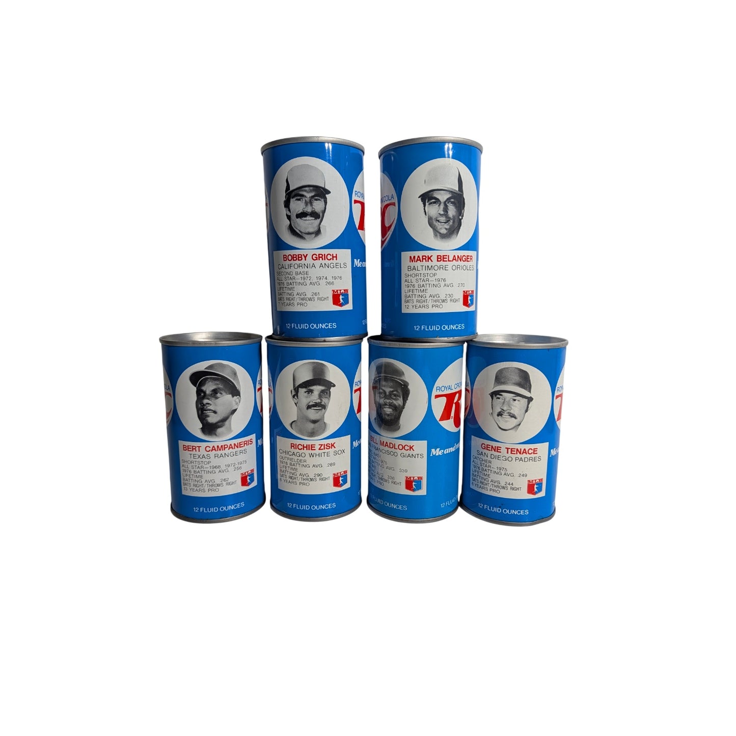 Vintage 1970s RC Cola MLB All-Star Baseball Cans, Set of 6