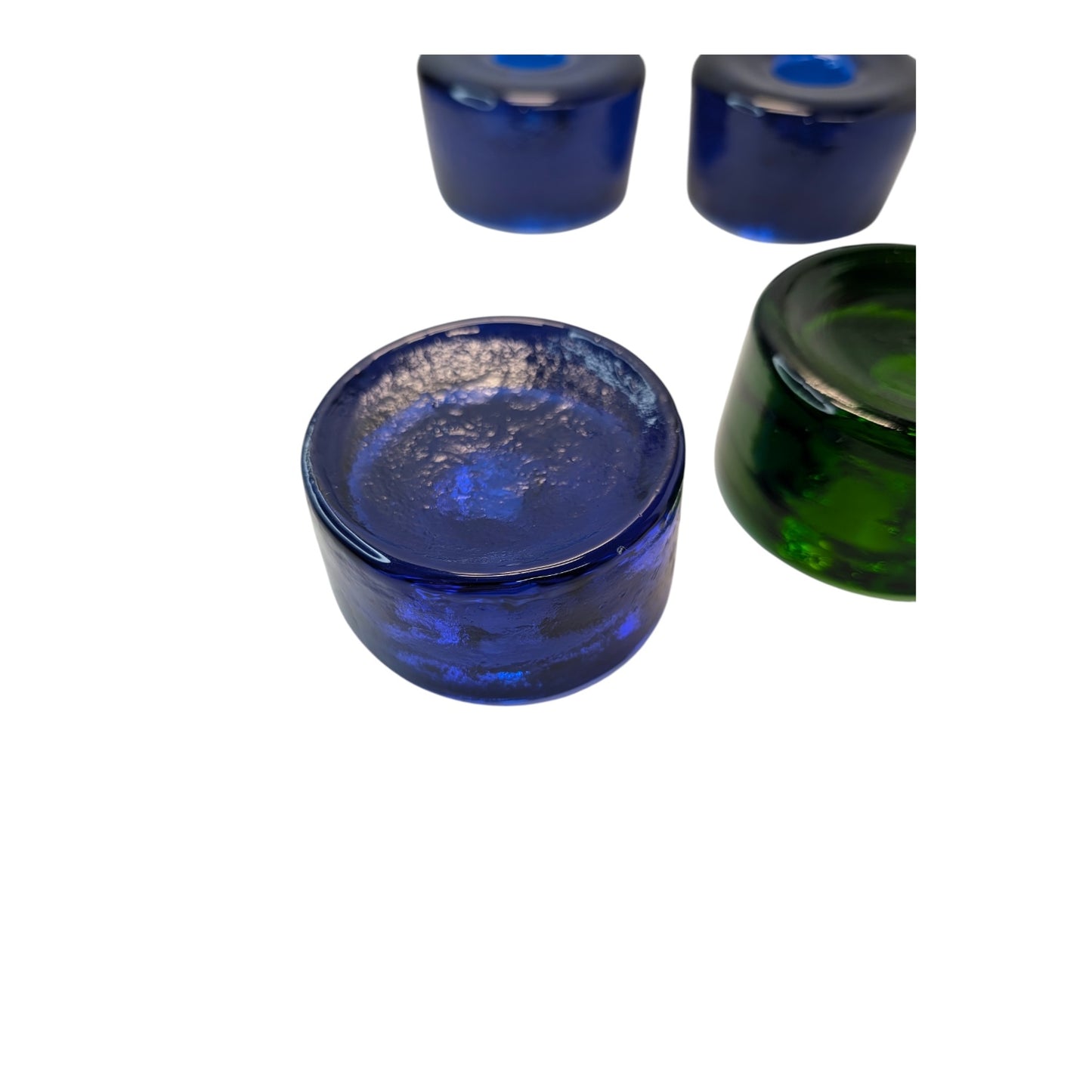 Set of 4 Vintage Blenko Glass Donut Candle Holders Cobalt & Emerald
