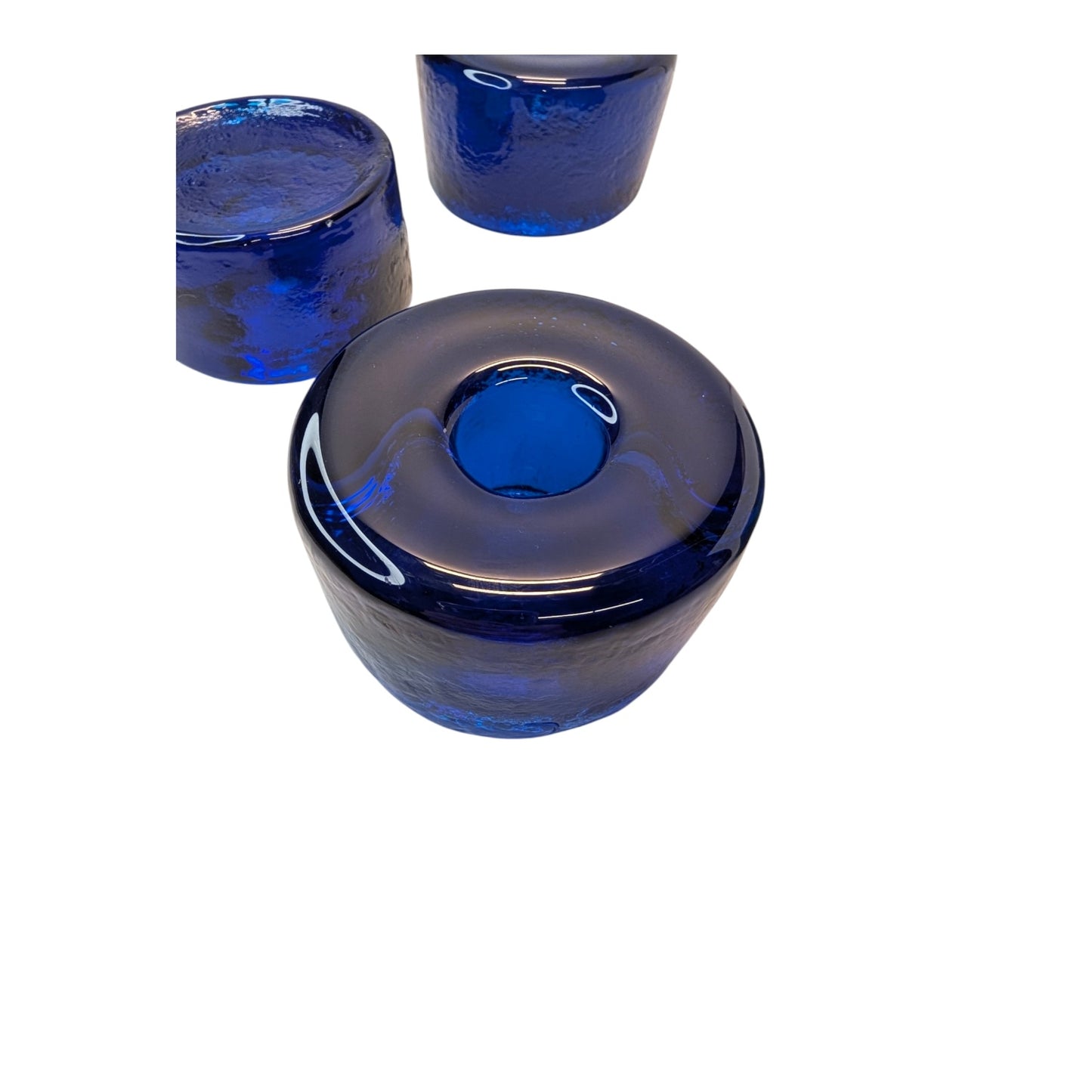 Set of 4 Vintage Blenko Glass Donut Candle Holders Cobalt & Emerald