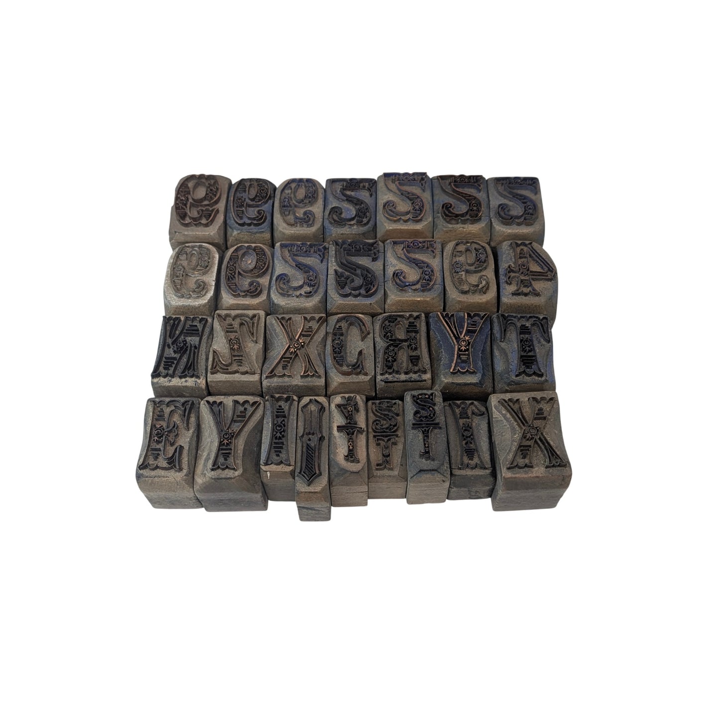 Vintage Ornate Letterpress Printing Blocks Set, Industrial Art Nouveau Decor
