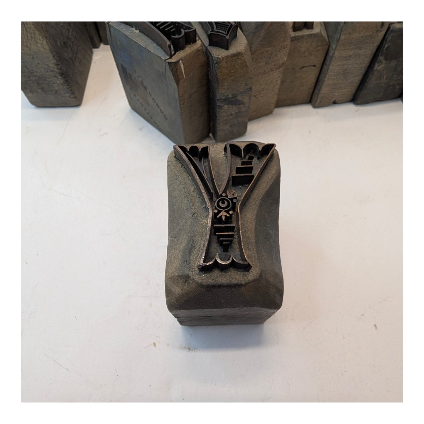 Vintage Ornate Letterpress Printing Blocks Set, Industrial Art Nouveau Decor